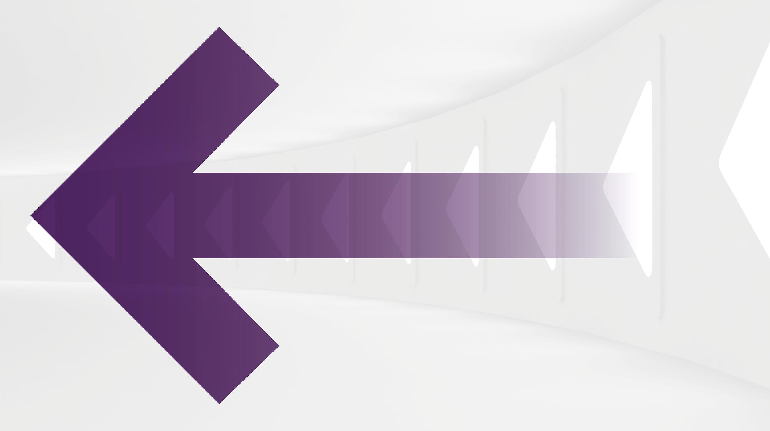 Large purple arrow pointing to the right, on a white and grey background